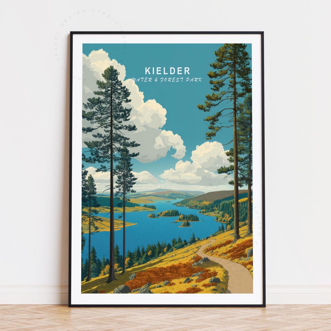 Kielder Water Forest Park Reservoir Pine Viewpoint Retro Travel Poster