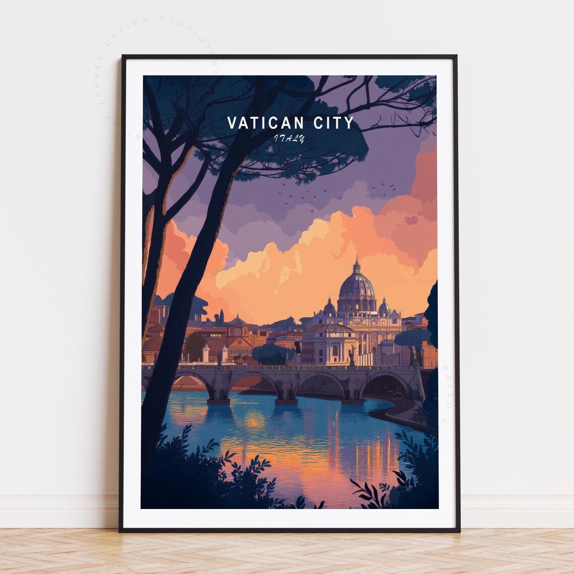 Vatican City Italy St Peters Basilica Sunset Bridge Travel Poster