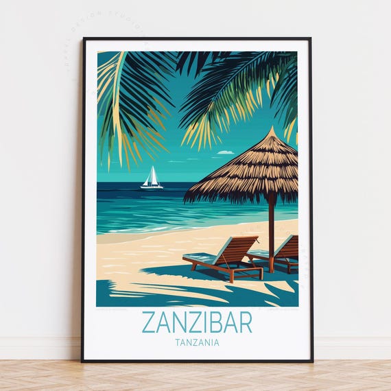 Zanzibar Travel Poster Tanzania Wall Art Print Housewarming Gifts Personalised Birthday Present