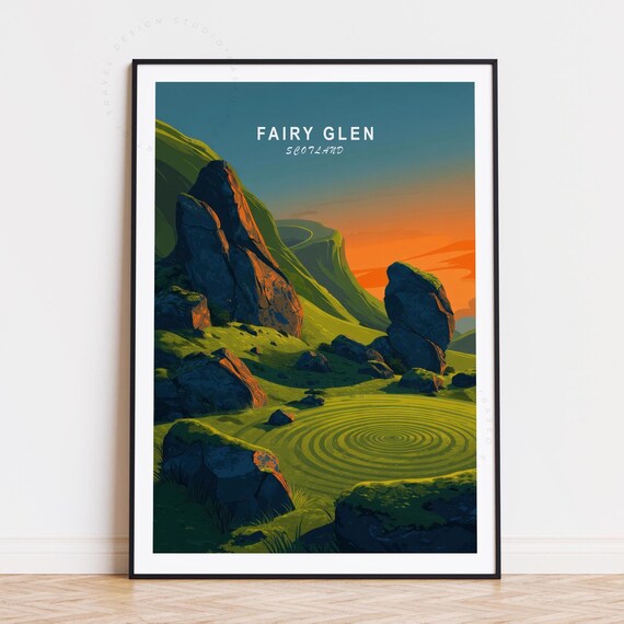 Fairy Glen Scotland Dramatic Rocky Sunset Highlands Travel Poster