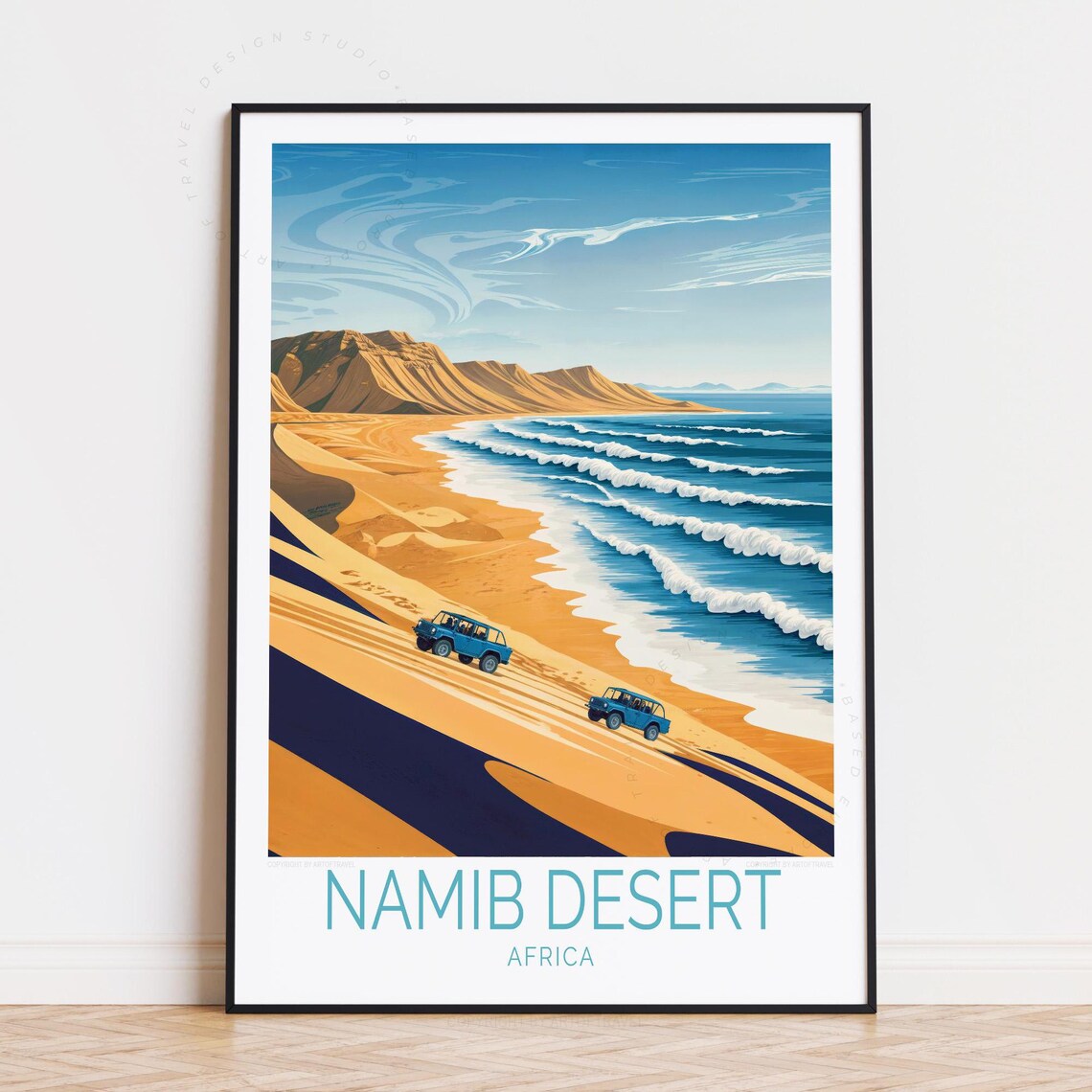 Namib Desert Africa Blue 4x4 Dune Descent Ocean Waves Art Poster