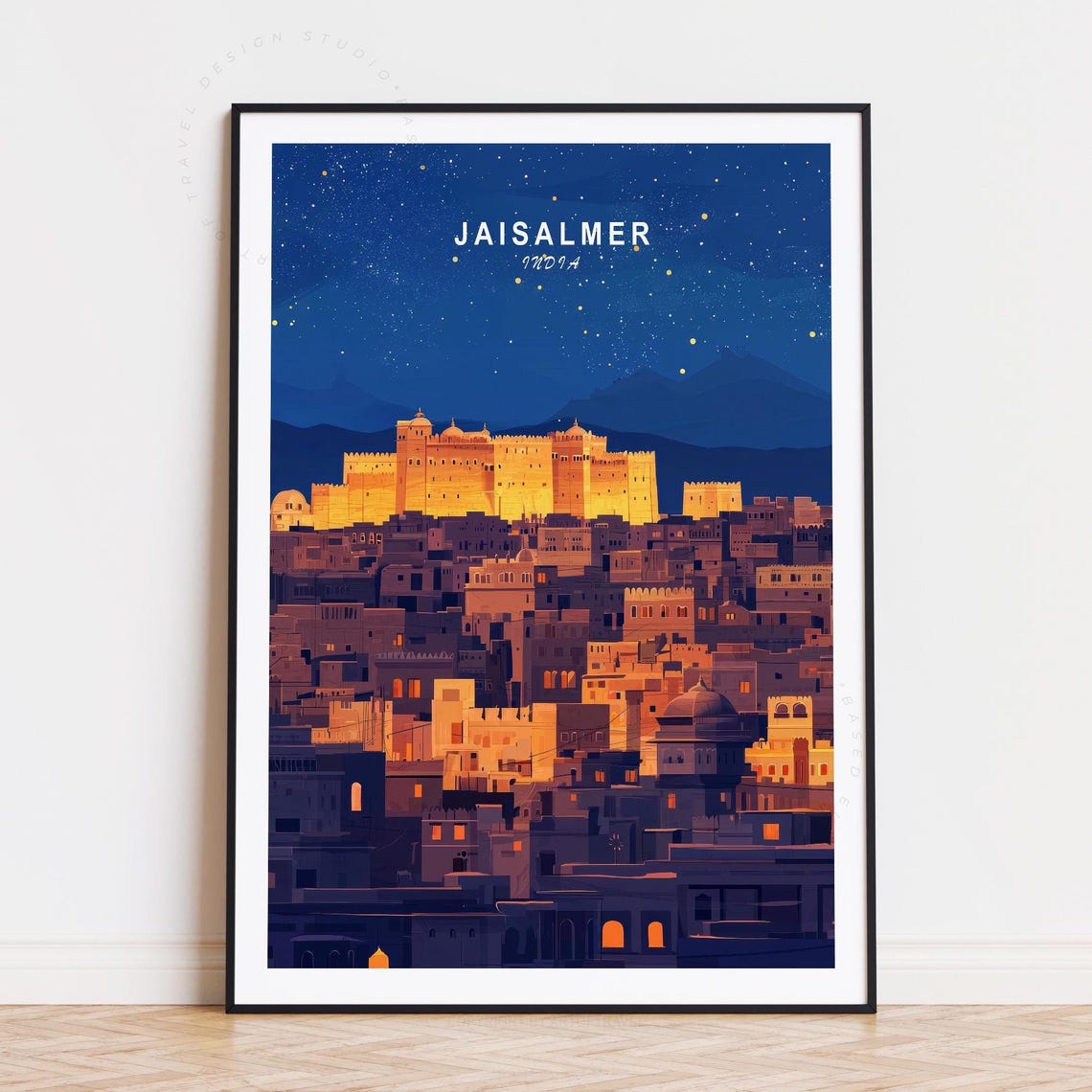 Jaisalmer India Night Sky Fort Desert City Lights Travel Poster