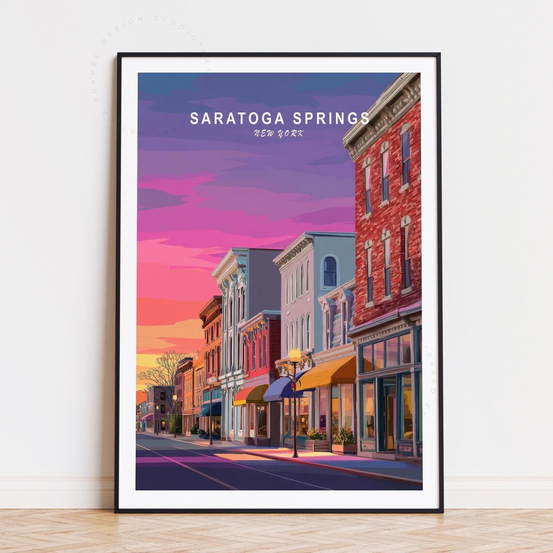 Saratoga Springs New York Sunset Street Vintage Travel Poster