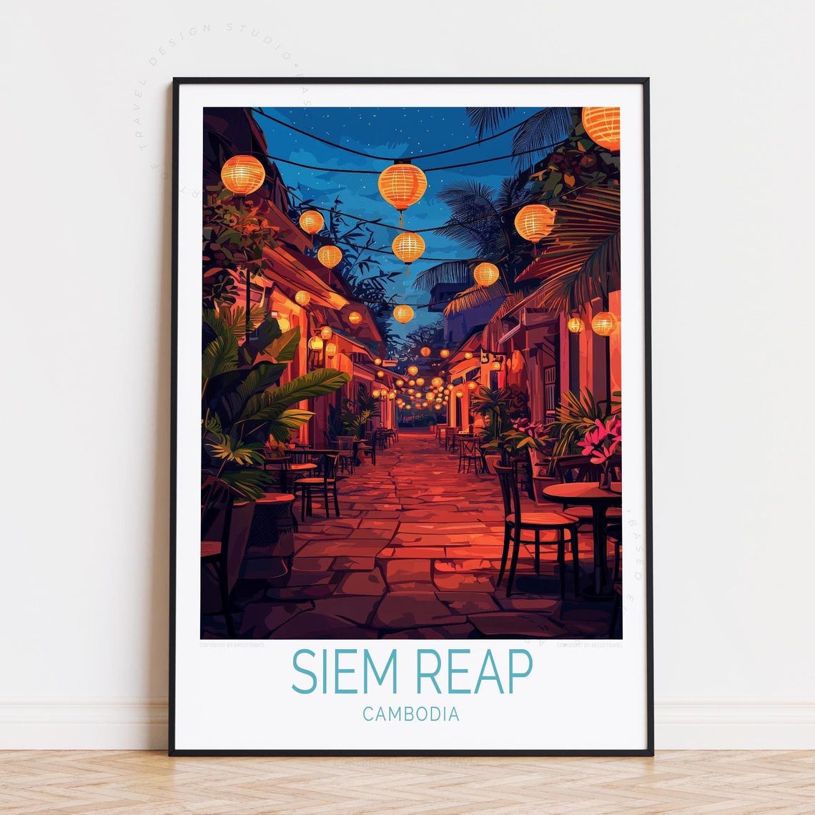 Siem Reap Cambodia Glowing Lantern Alley Starry Night Ambience Poster