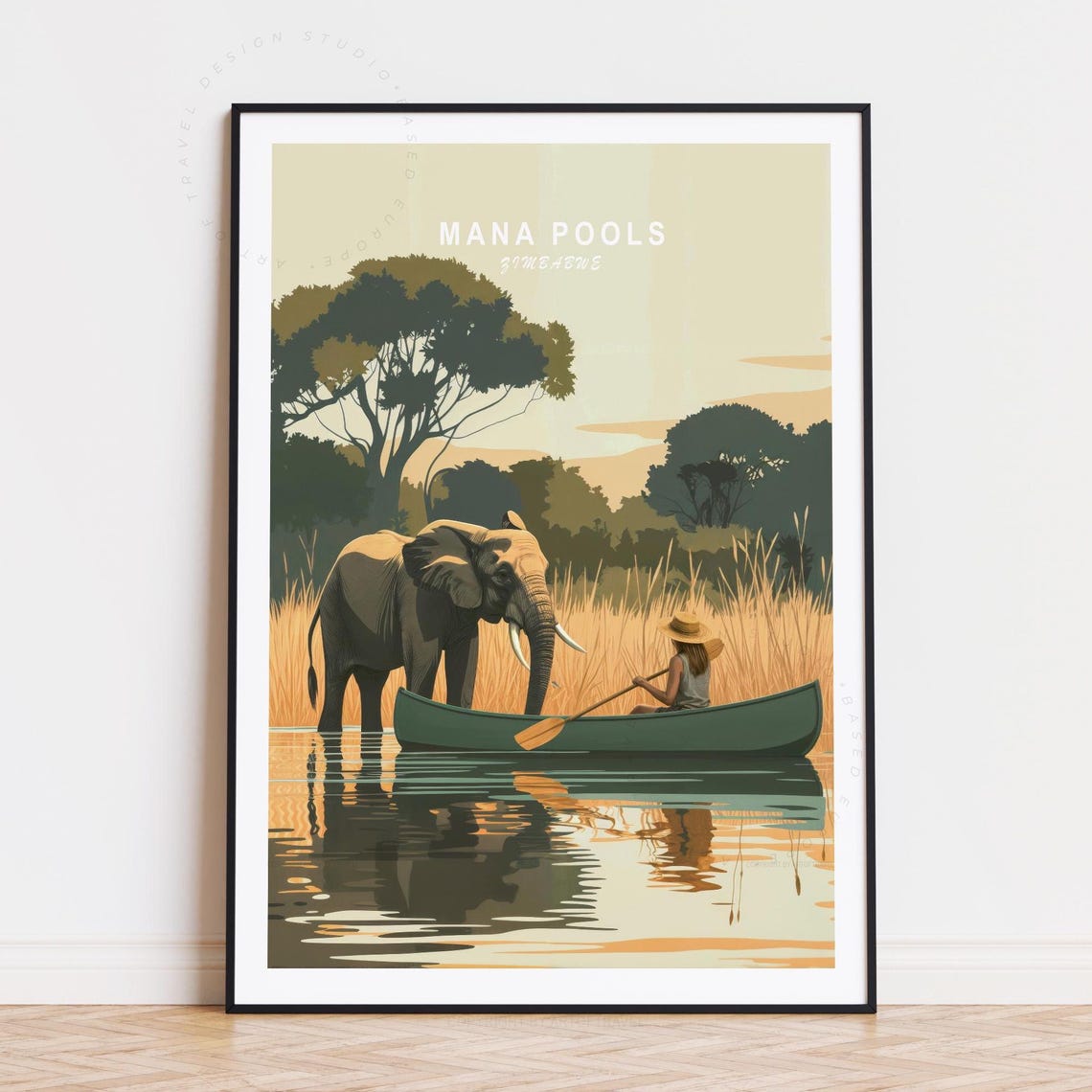 Mana Pools Zimbabwe Elephant Canoe River Safari Adventure Poster