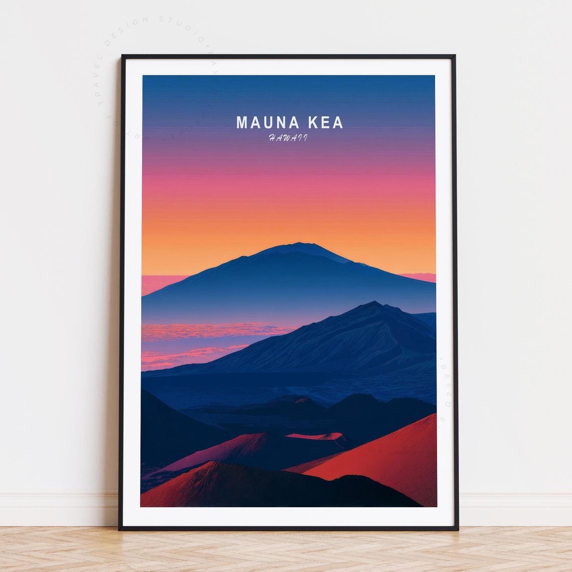 Mauna Kea Hawaii Volcano Peak Sunset Pink Sky Minimalist Art Poster