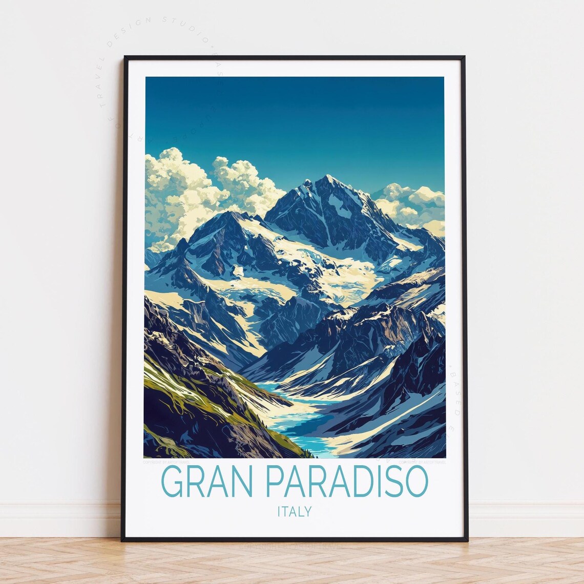 Gran Paradiso Italy Snowy Mountain Peak Vintage Travel Poster