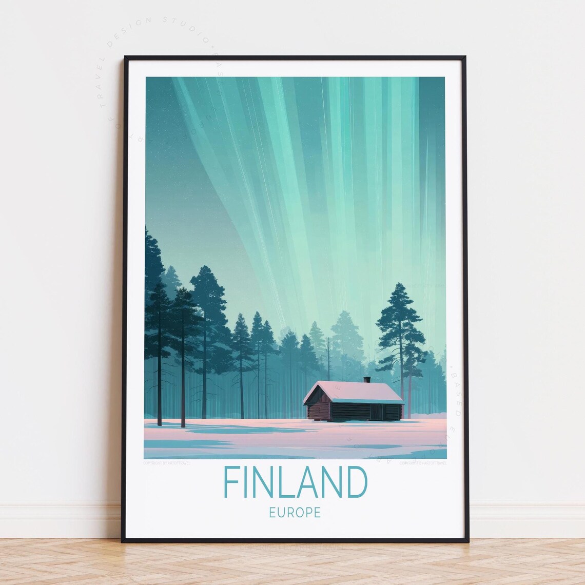 Finland Europe Aurora Borealis Above Winter Cabin In Snow Poster