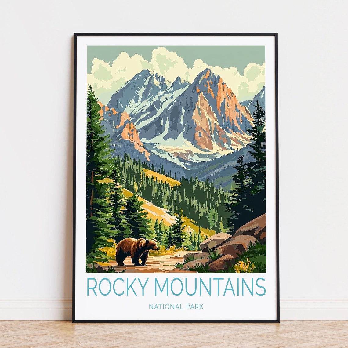 Rocky Mountains National Park Grizzly Bear Below Snowy Peaks Poster