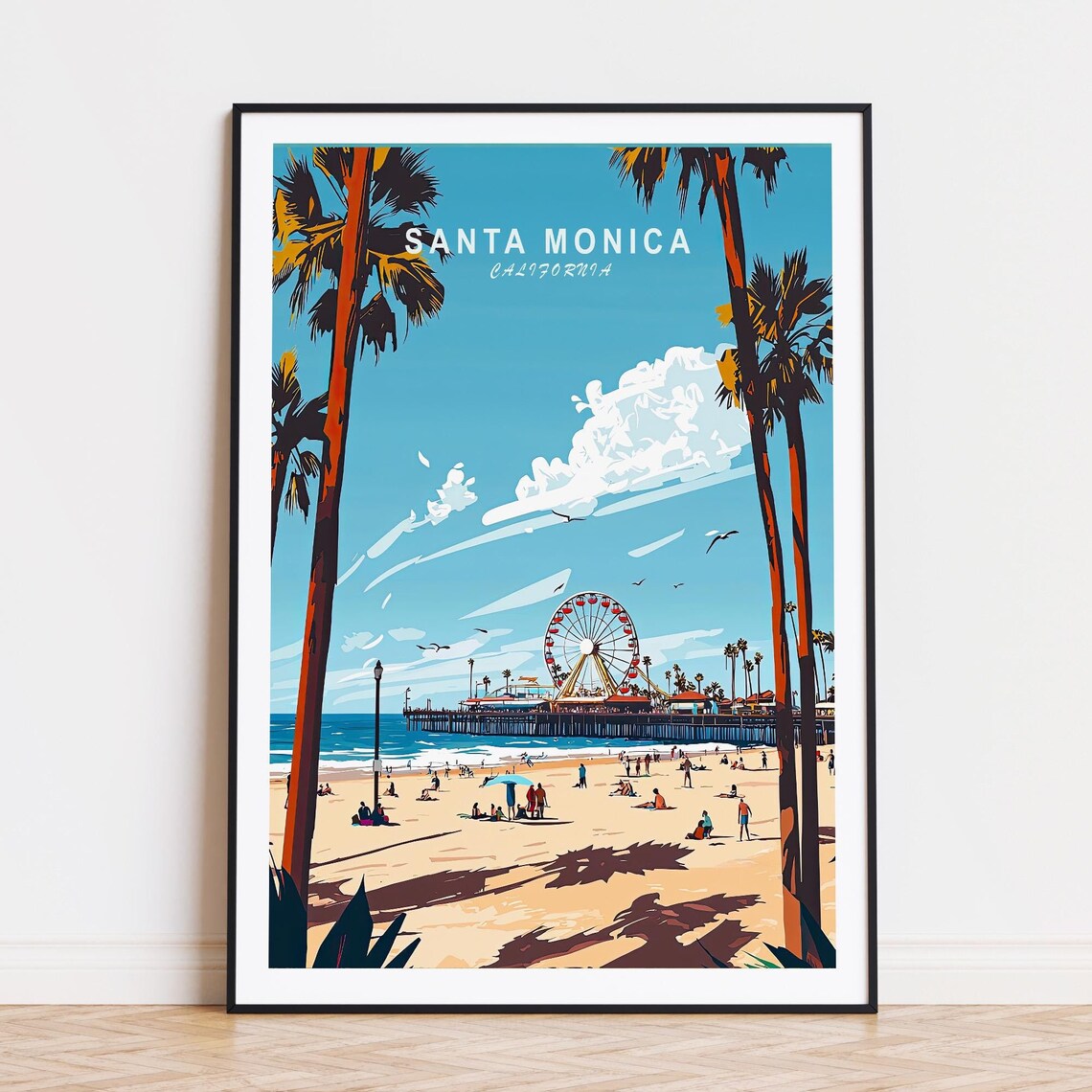 Santa Monica California Travel Poster, Art Print