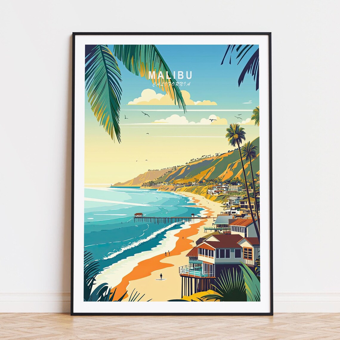 Malibu, California Travel Poster, Wall Art Print