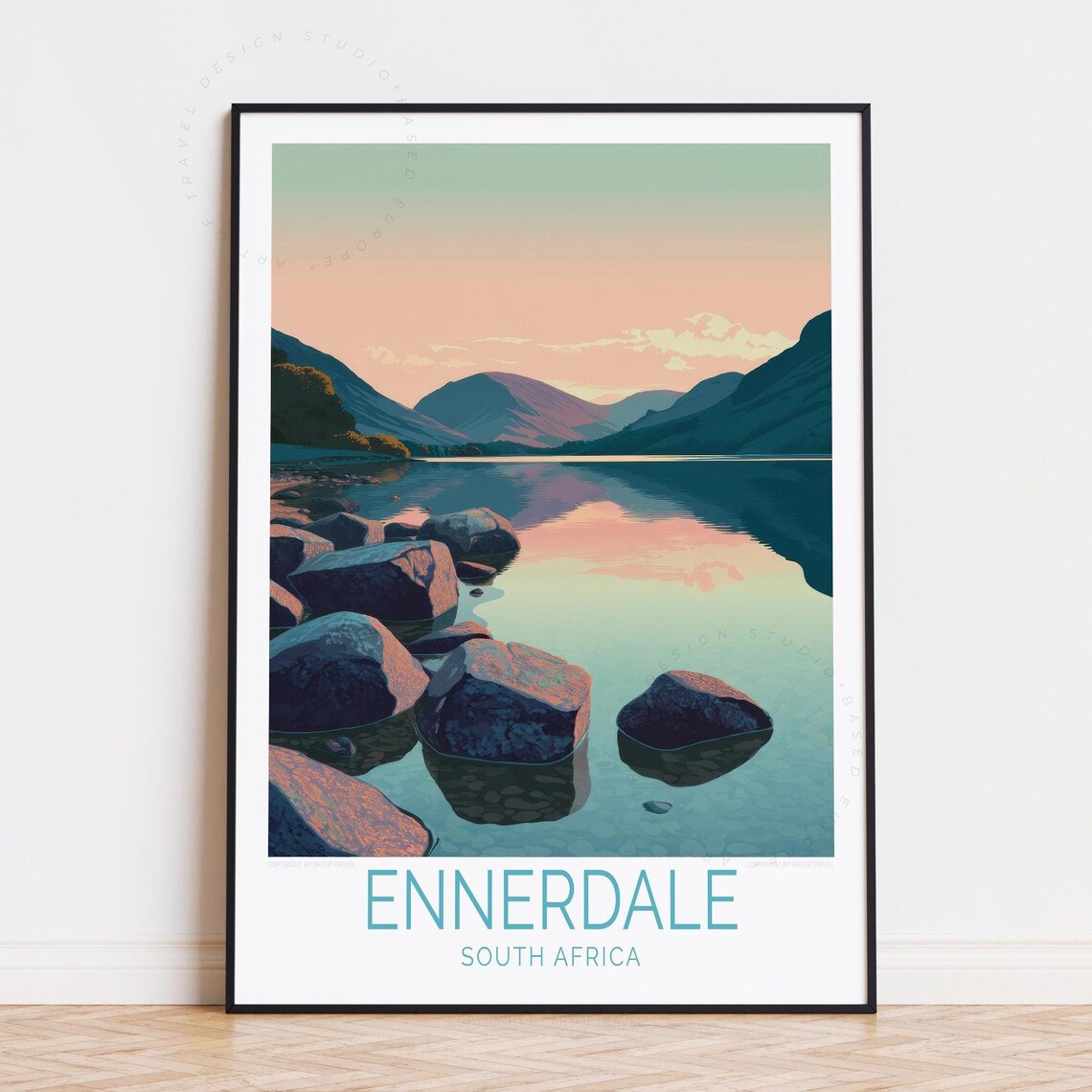 Ennerdale South Africa Rocky Shoreline Mountain Lake Travel Poster