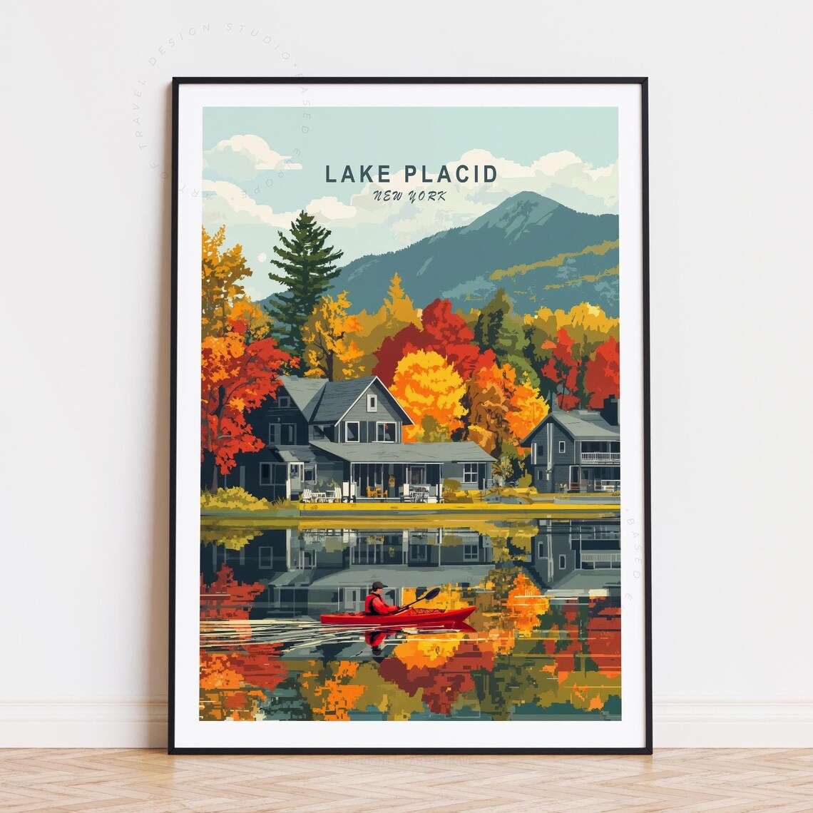 Lake Placid New York Autumn Kayaker Fall Foliage Lake Poster