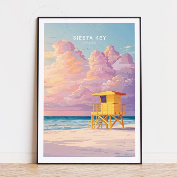 Siesta Key Florida Travel Poster, Minimalist Art Print