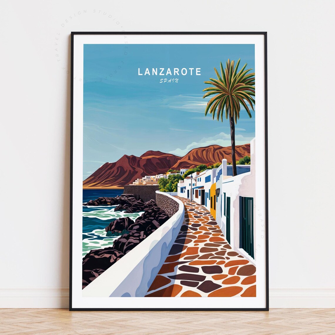 Lanzarote Spain White Village Mosaic Promenade Travel Poster