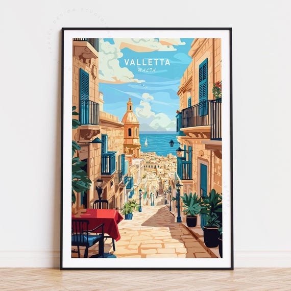 Valletta Travel Poster, Minimalist Cityscape Art Print