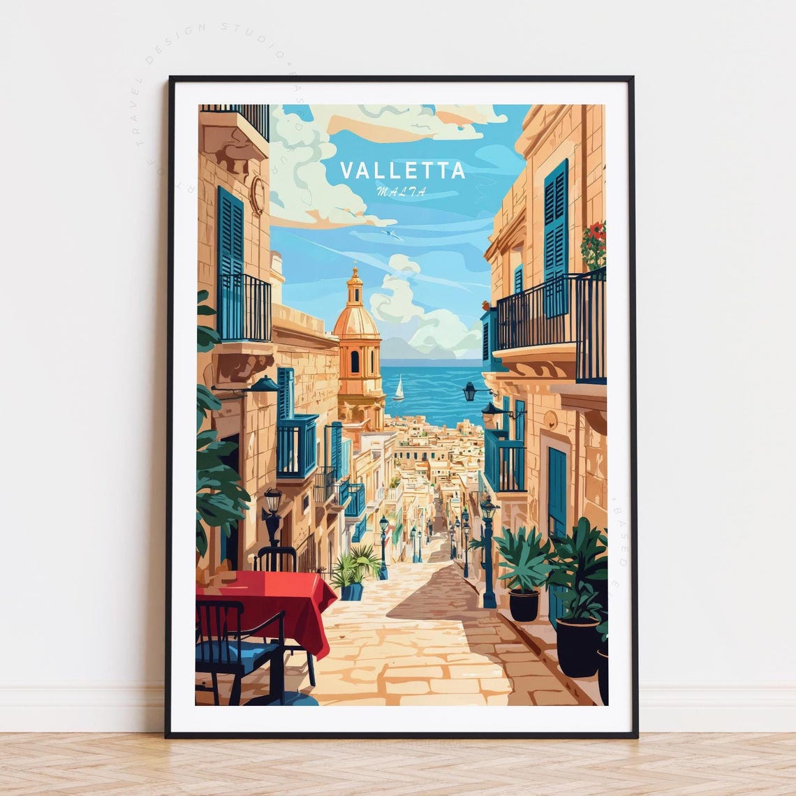 Valletta Travel Poster, Minimalist Cityscape Art Print