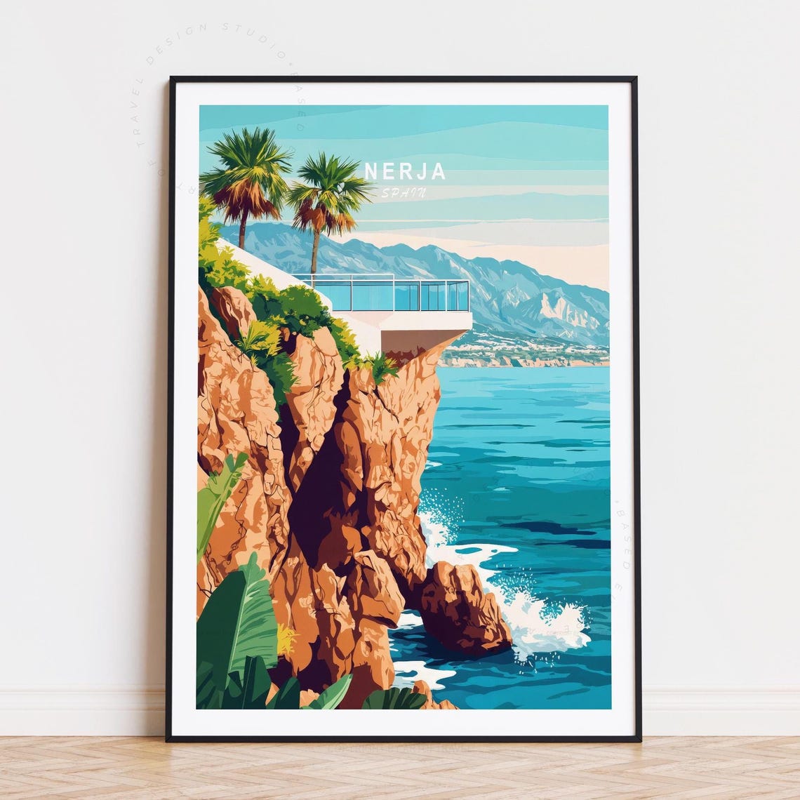 Nerja Spain Cliff Terrace Palms Rocky Coastline Sea View Poster