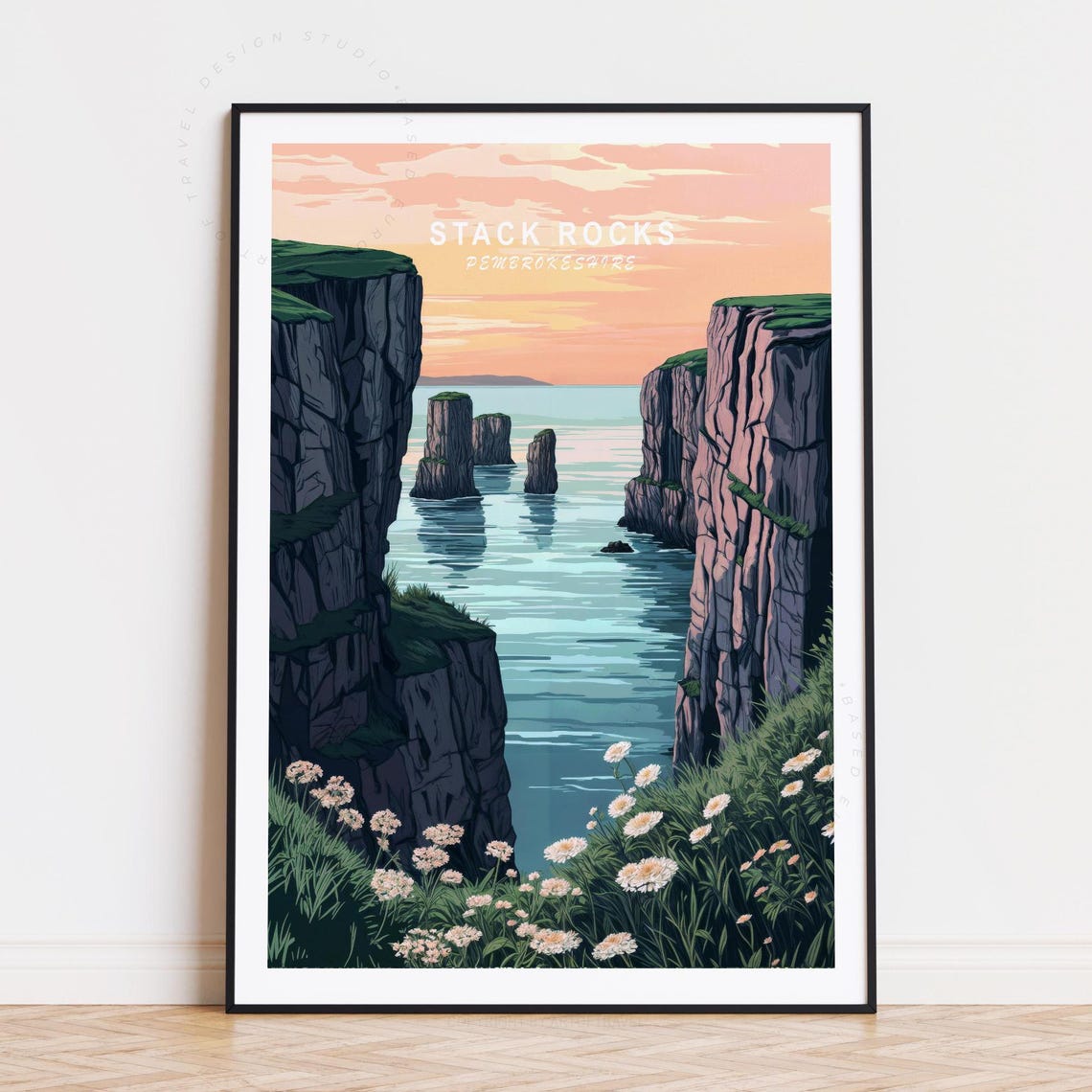 Stack Rocks Pembrokeshire Sea Cliffs Sunset Coast Travel Poster