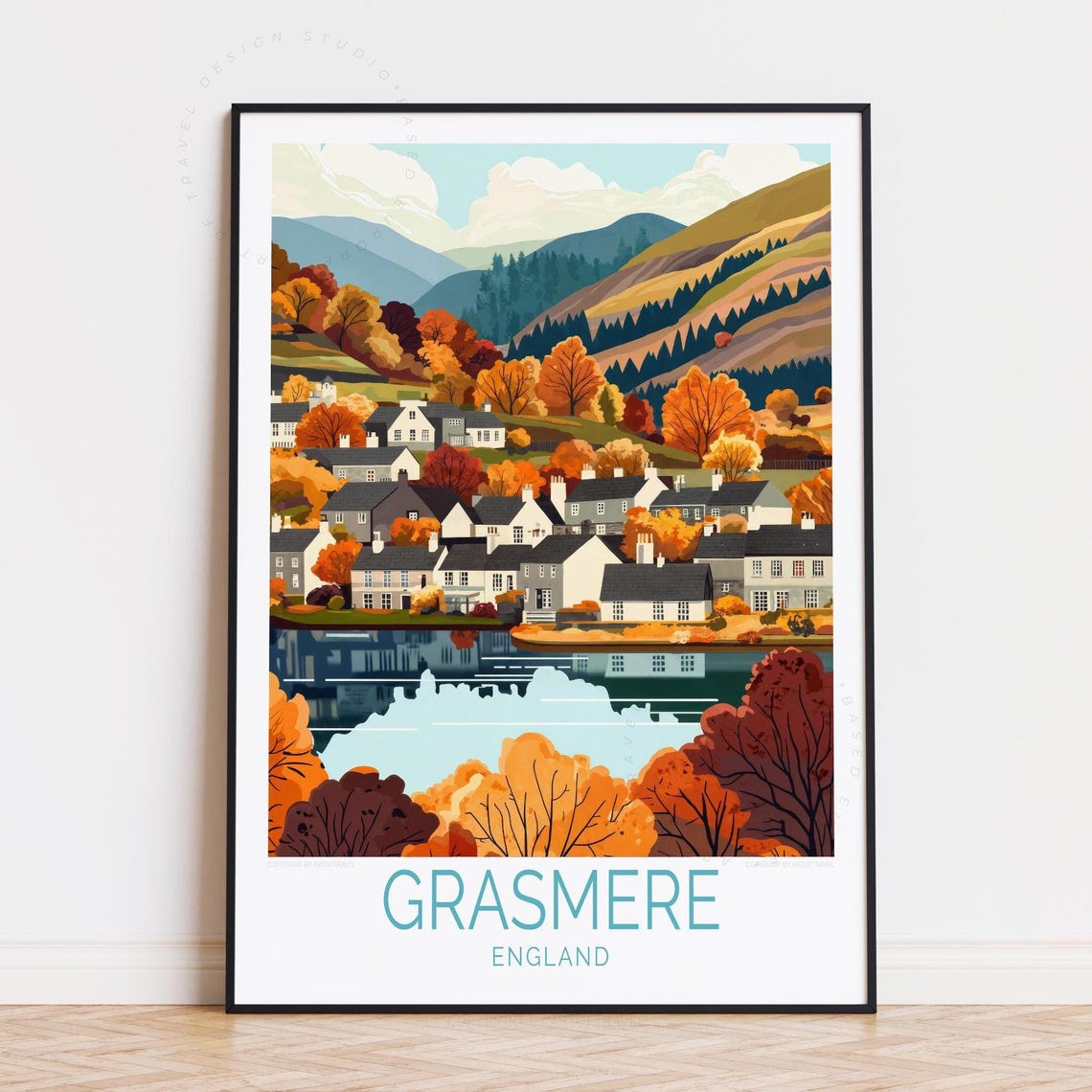 Grasmere England Lakeside Village Autumn Reflection Scenic Poster