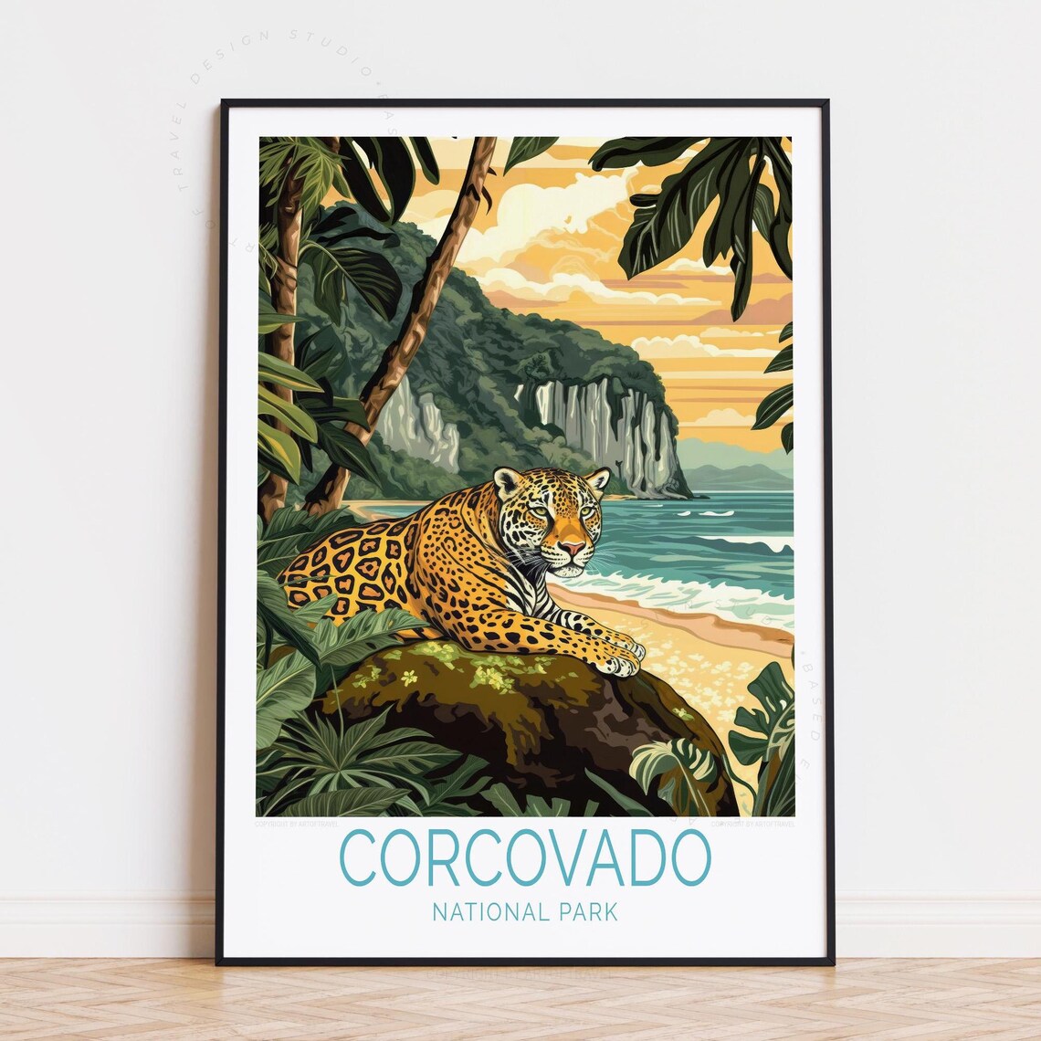 Corcovado National Park Costa Rica Jaguar Beach Jungle Travel Poster