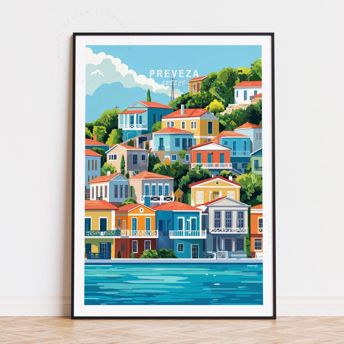 Preveza Greece White Houses Stone Path Seaside Travel Poster
