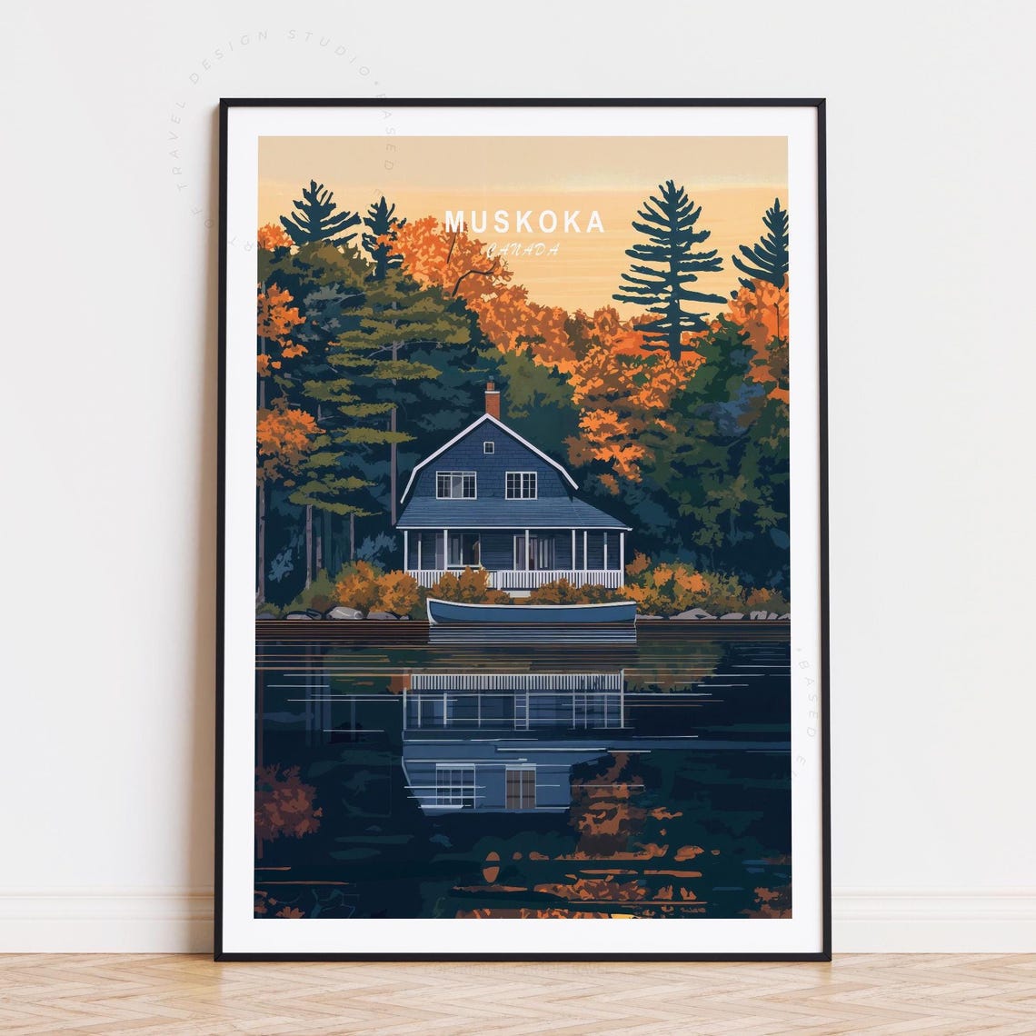 Muskoka Canada Lakeside Cabin Autumn Forest Reflection Poster