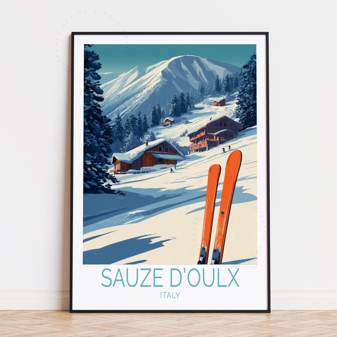 Sauze D'Oulx Italy Alpine Slopes Snow Chalets Ski Holiday Poster