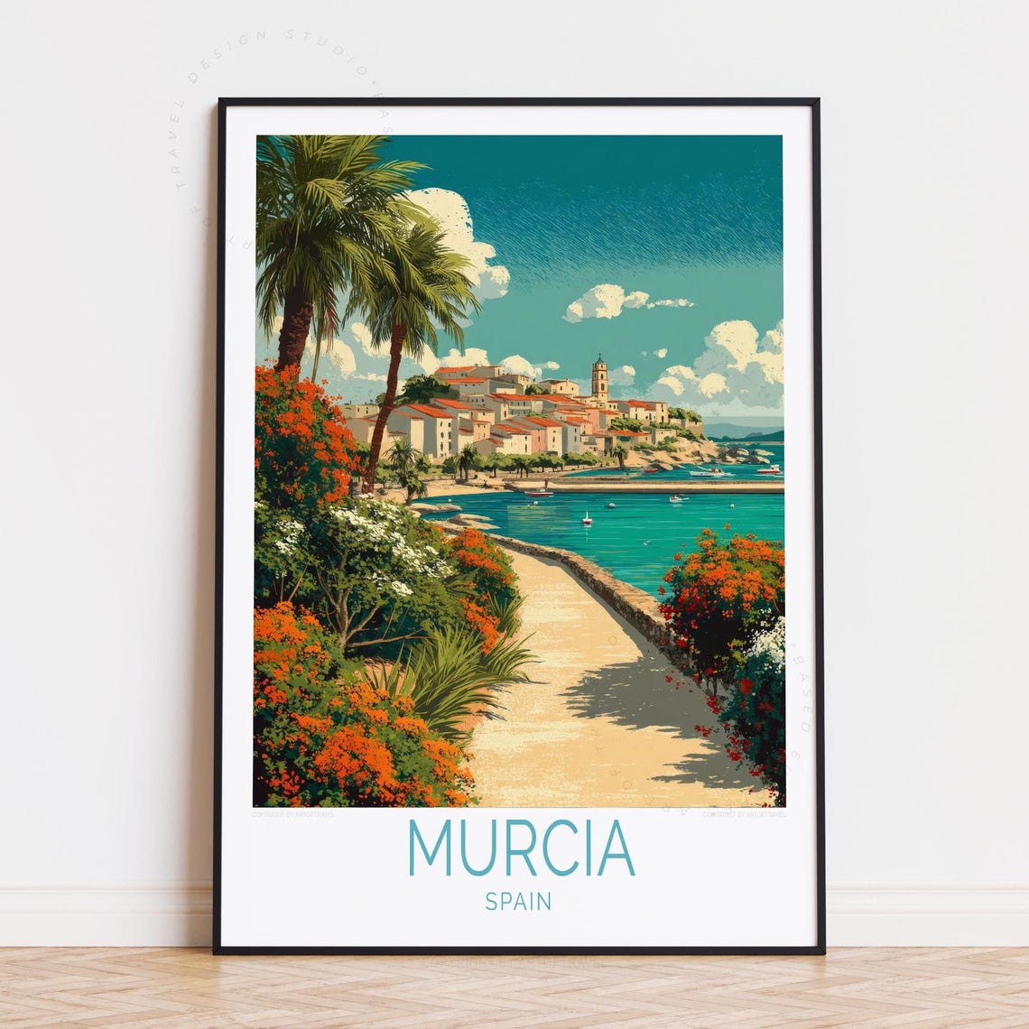 Murcia Spain Coastal Town Palm Path Turquoise Sea Tropical Poster