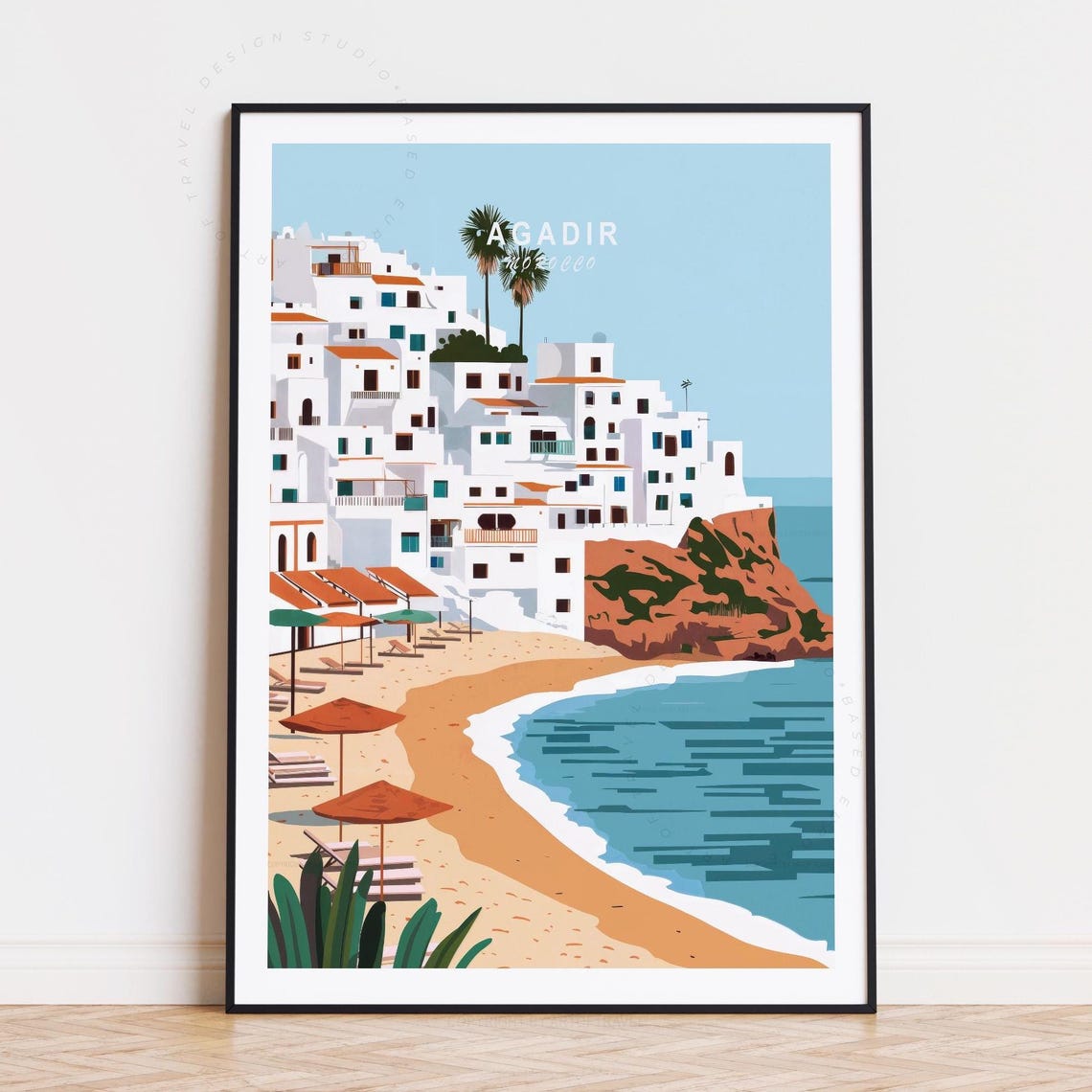 Agadir Morocco Whitewashed Old Town Palms Sea View Travel Poster