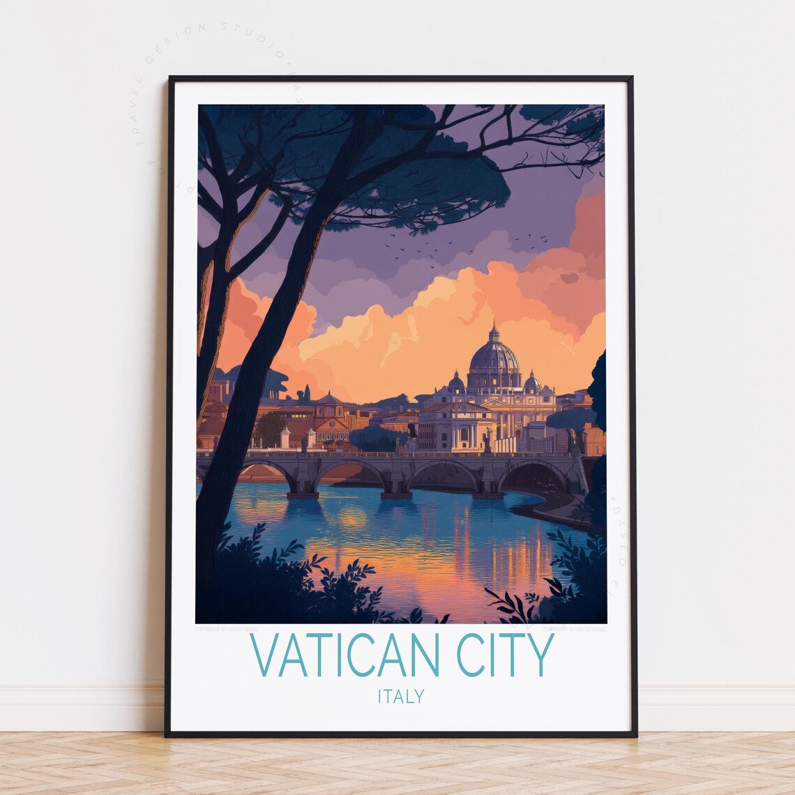 Vatican City Italy St Peters Dome Ponte SantAngelo Sunset Art Poster