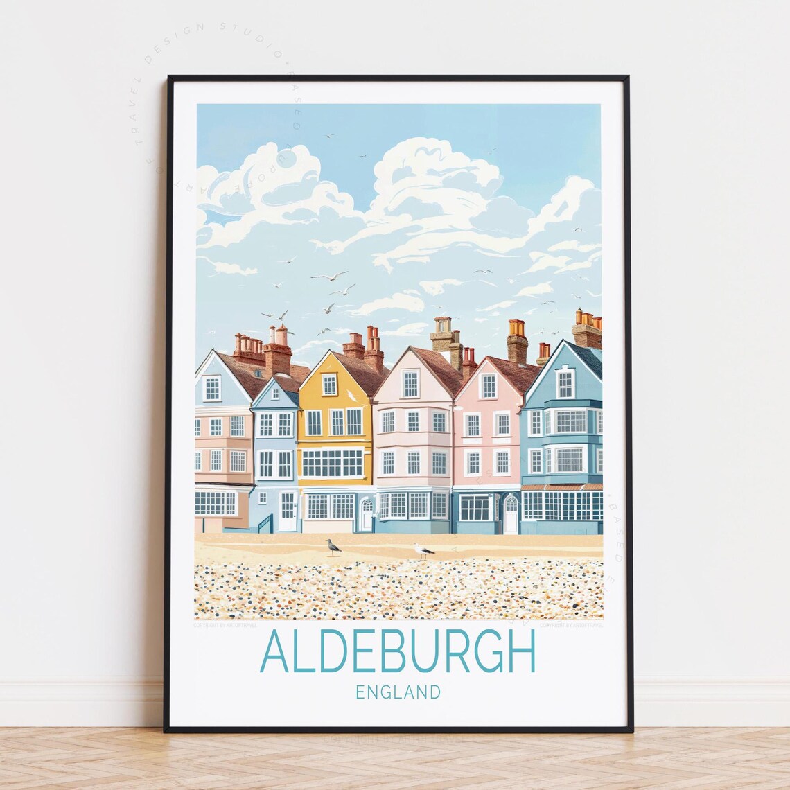 Aldeburgh England Pastel Seaside Houses Shingle Beach Row Poster