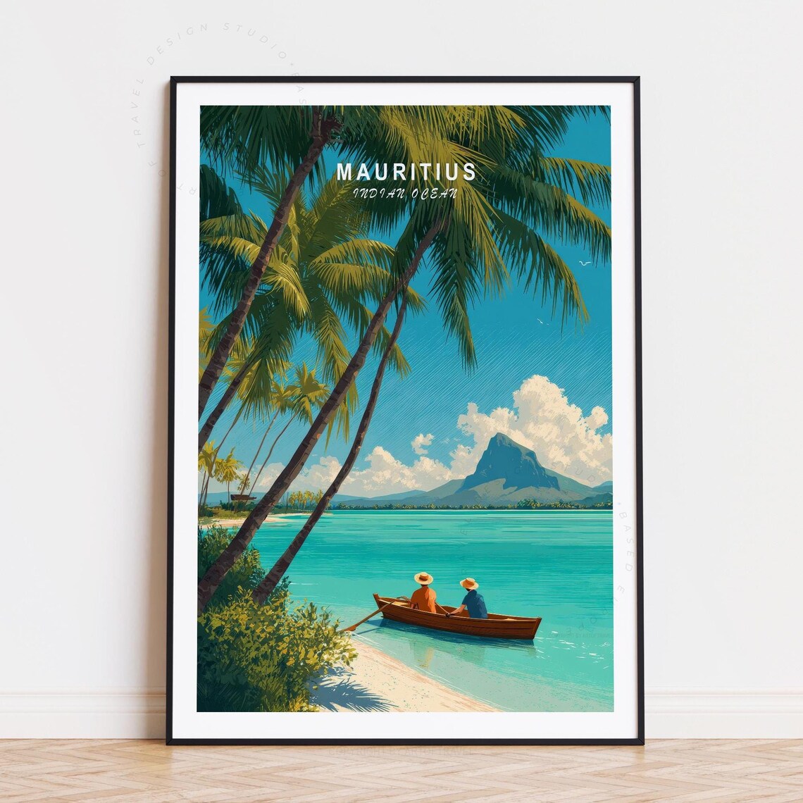 Mauritius Indian Ocean Palm Lagoon Canoe Island Travel Art Poster