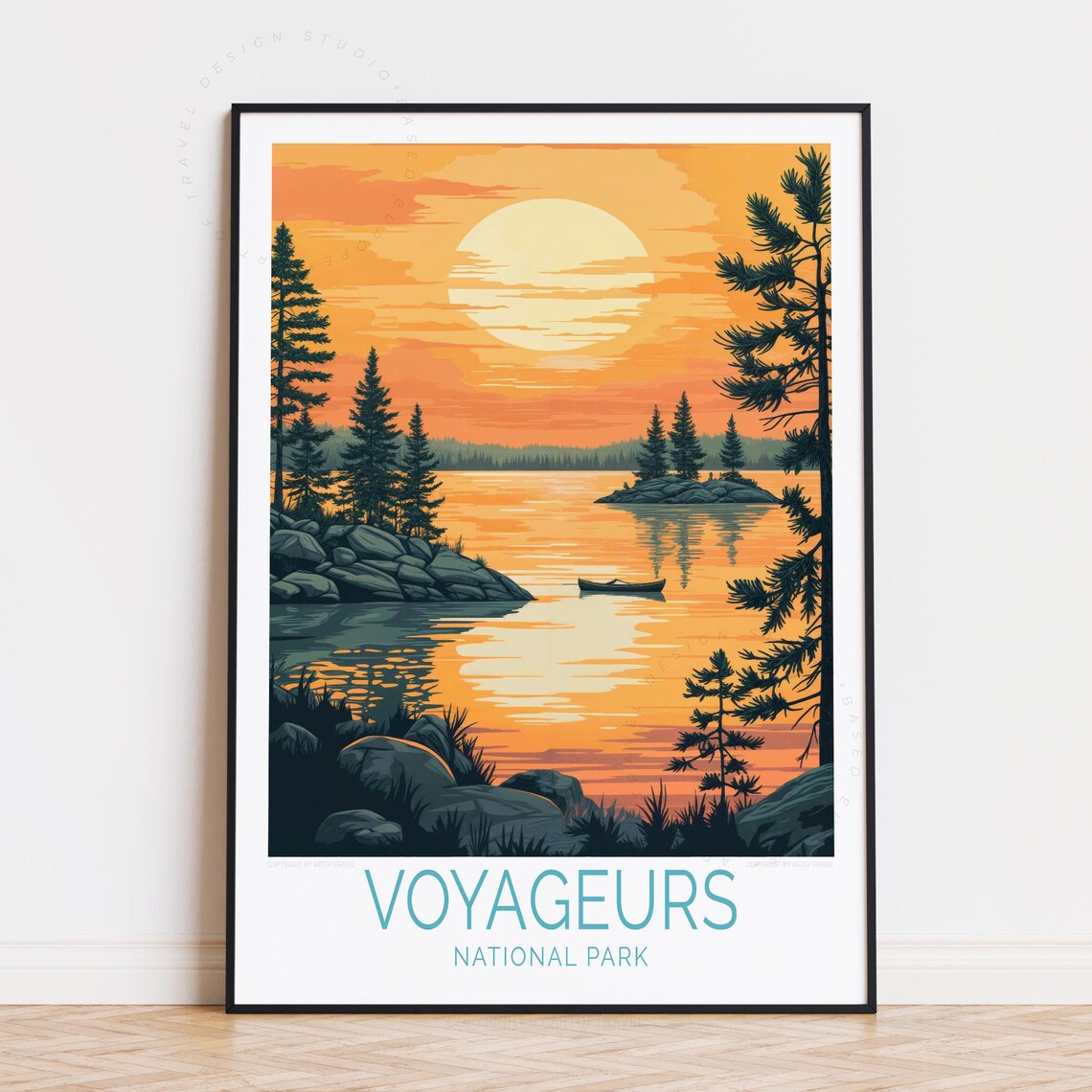 Voyageurs National Park Golden Sunset Rocky Shores Travel Poster