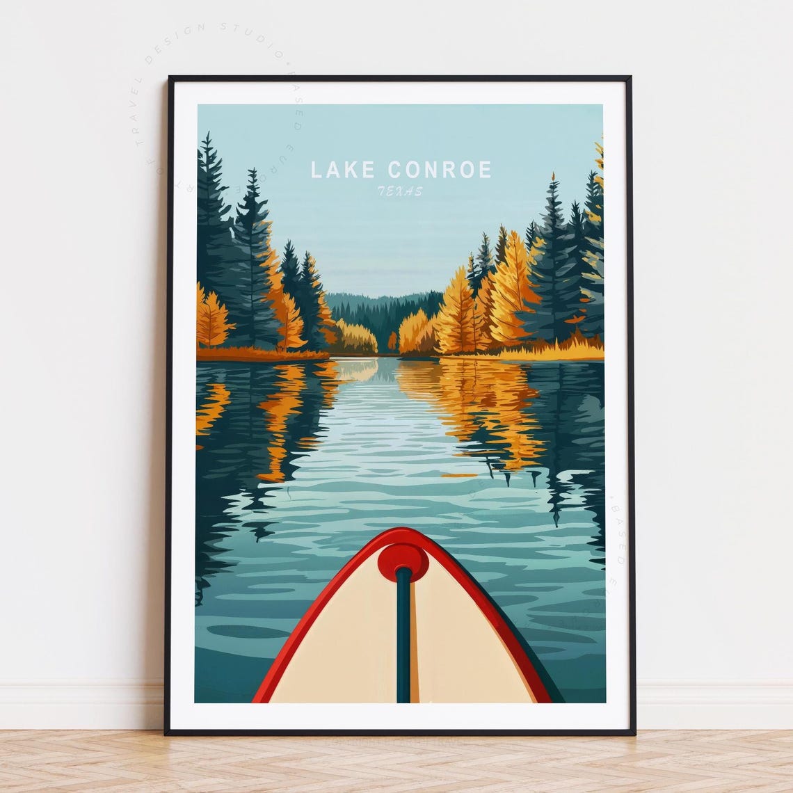 Lake Conroe Texas Autumn Pine Reflection Kayak Travel Poster