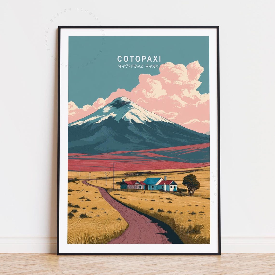 Cotopaxi National Park Ecuador Snowy Volcano Farm Road Poster