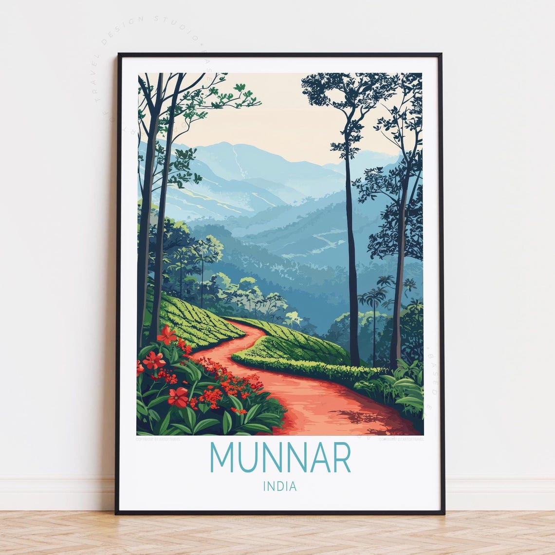 Munnar India Winding Red Road Through Lush Tea Estate Forest Poster