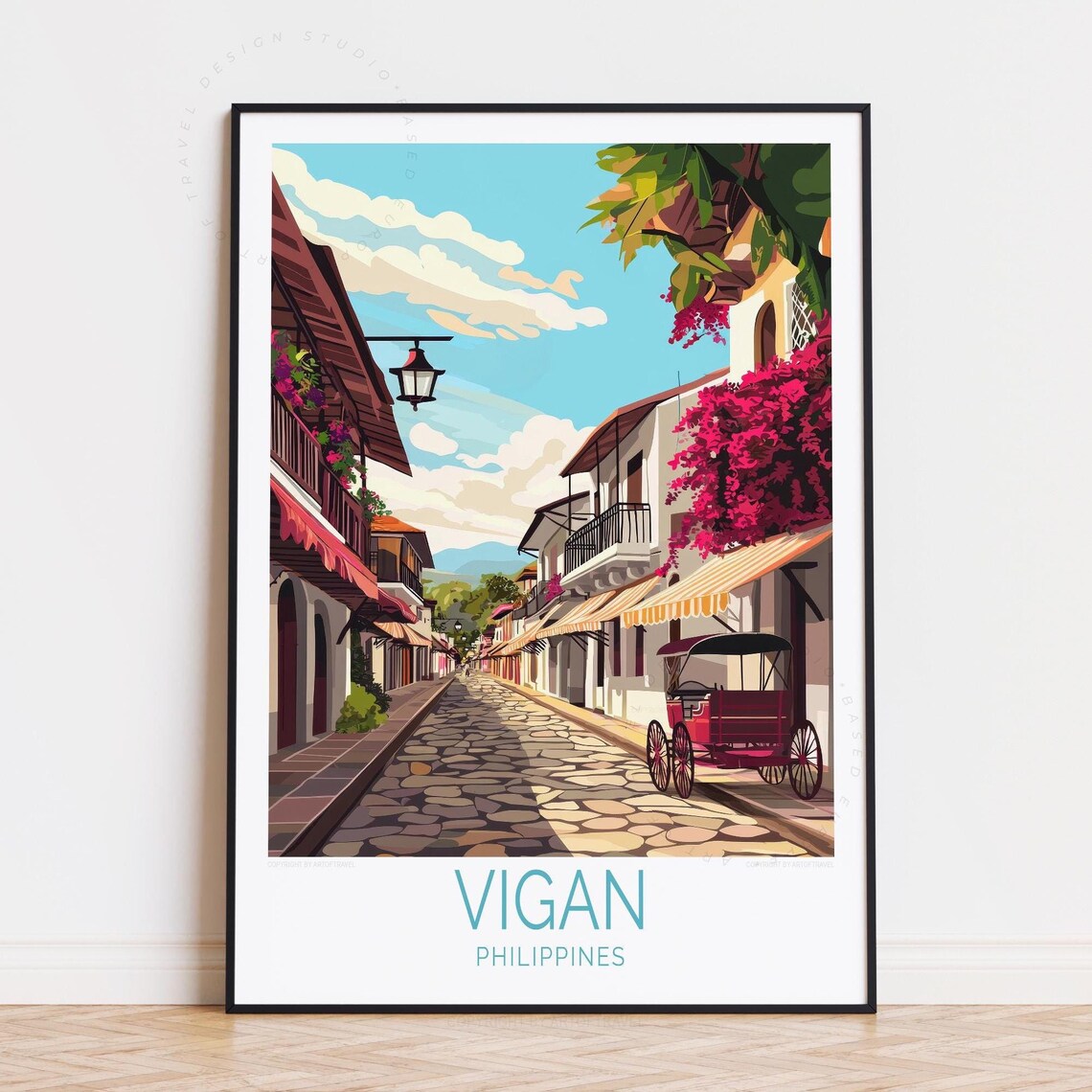 Vigan Philippines Cobblestone Street Kalesa Heritage Travel Poster