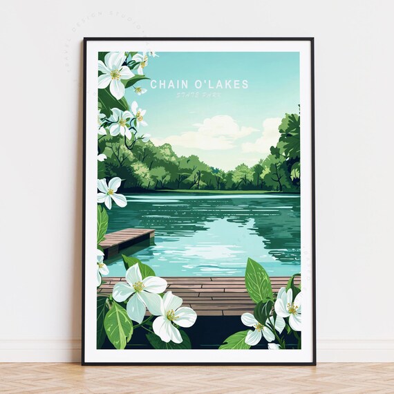 Chain O Lakes State Park Blossom Lake Dock Retro Travel Art Poster