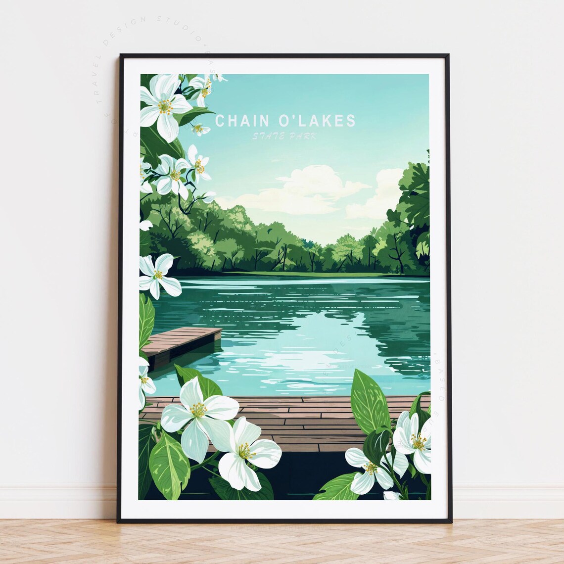 Chain O Lakes State Park Blossom Lake Dock Retro Travel Art Poster