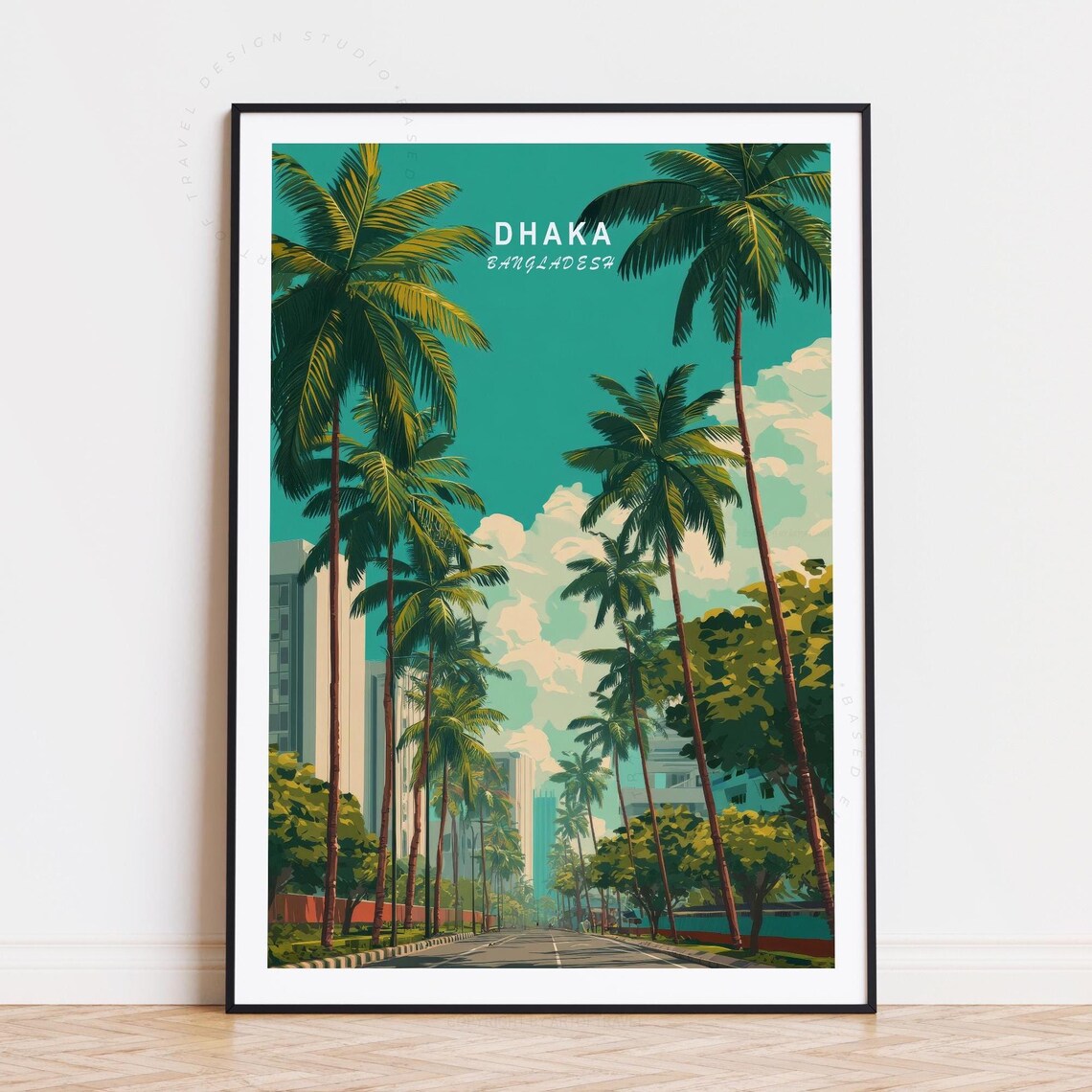 Dhaka Bangladesh Retro Palm Boulevard City Vintage Travel Poster