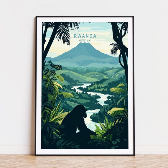 Rwanda Africa Travel Poster Wall Art Print Birthday Present Home Decor Minimalist