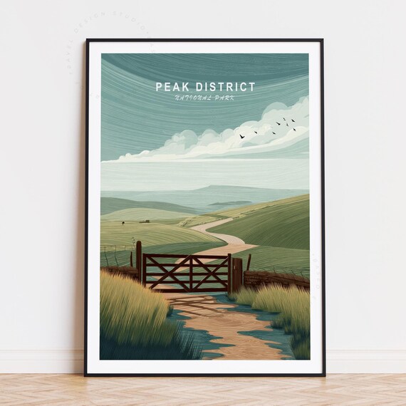 Peak District National Park Green Valley Winding Path Hills Travel Poster