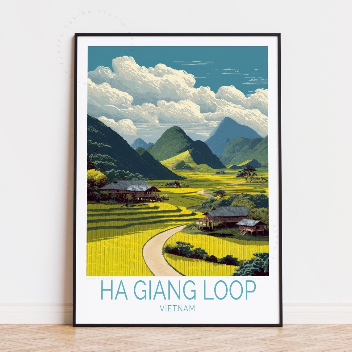 Ha Giang Loop Vietnam Golden Rice Fields Road Retro Travel Poster