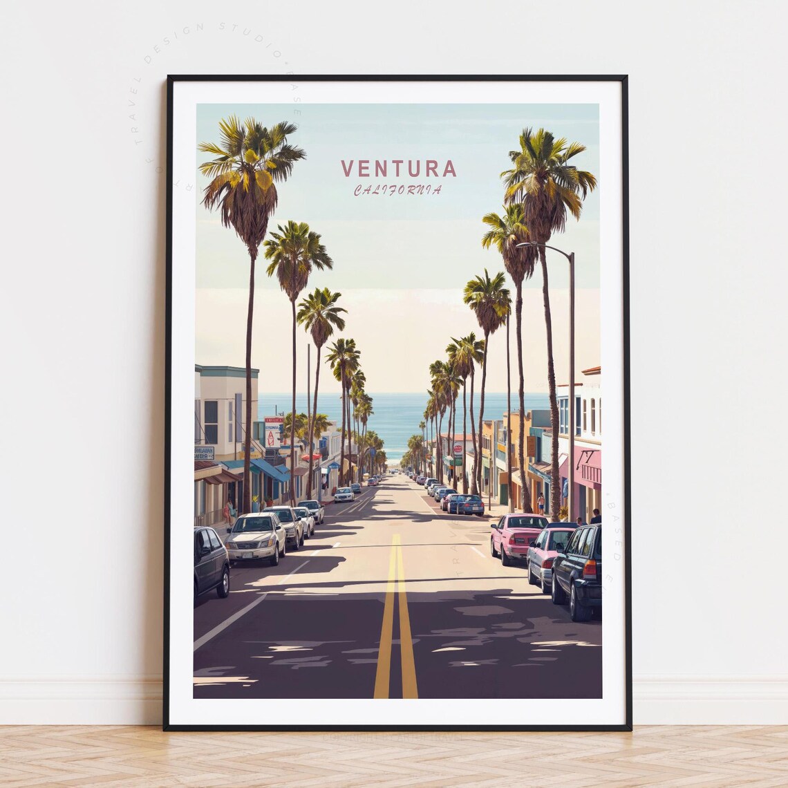Ventura California Palm Lined Street Leading To The Ocean Poster