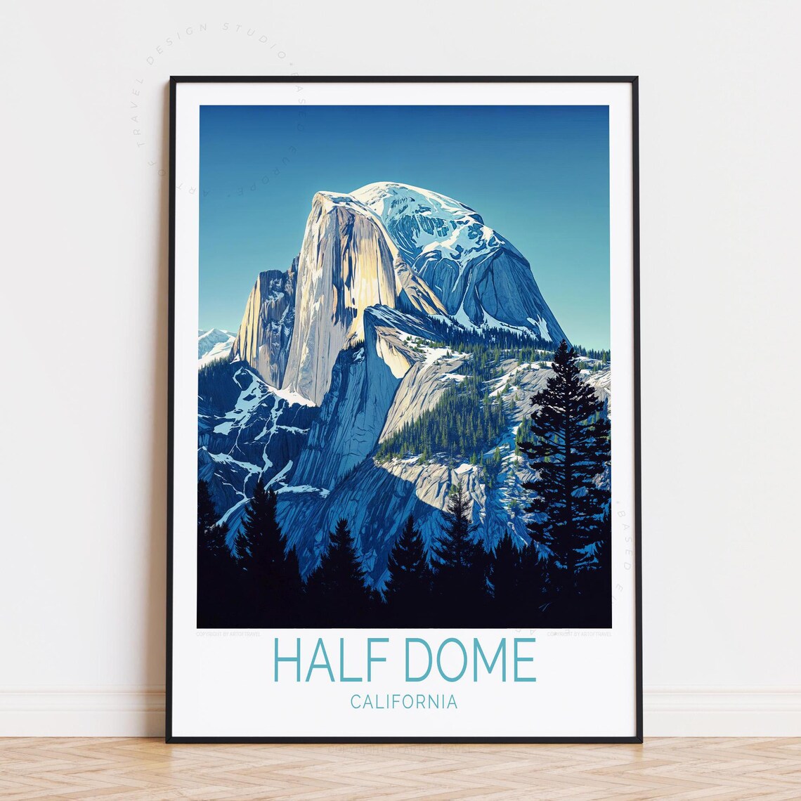 Half Dome California Yosemite Snowy Mountain Peak Pines Travel Poster