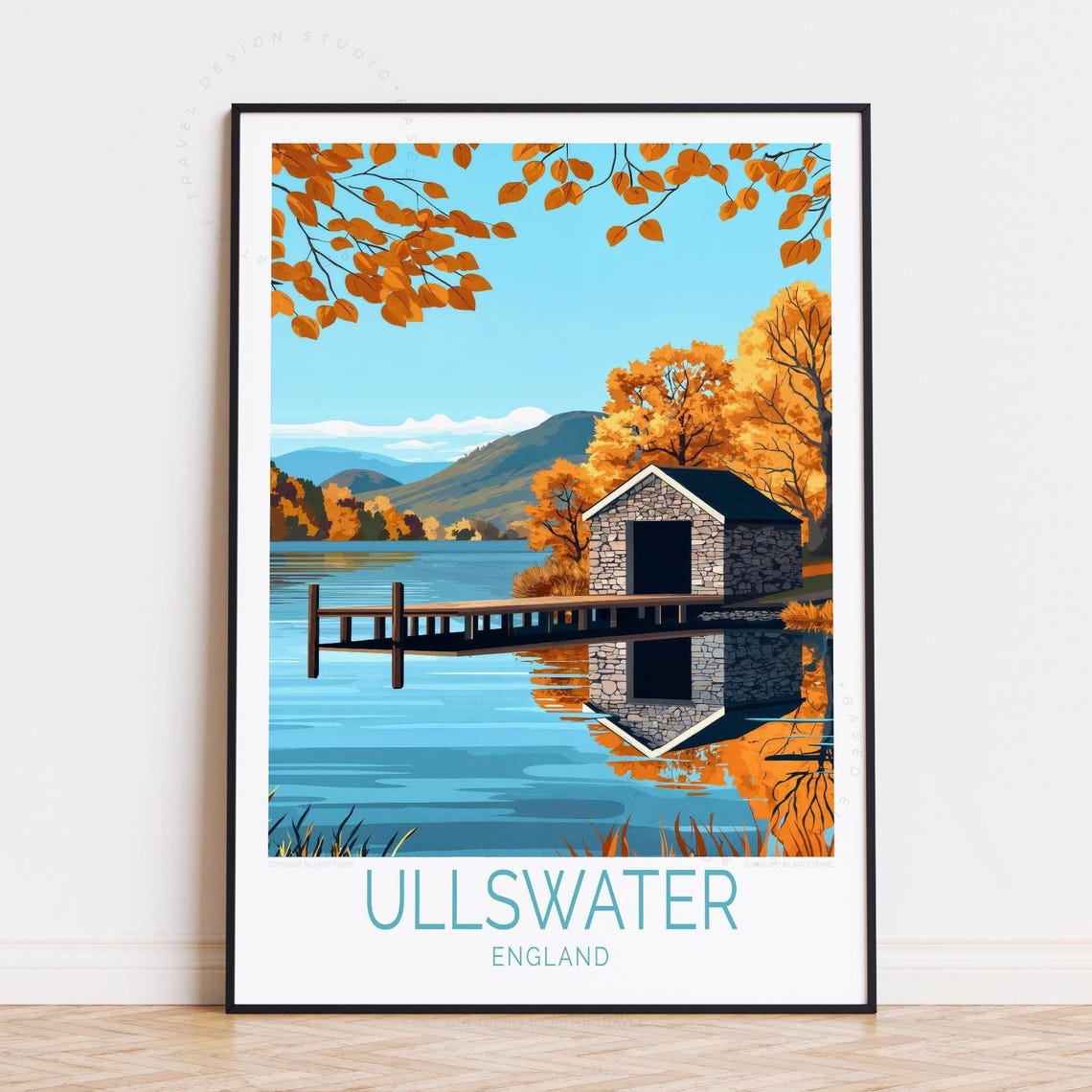 Ullswater England Autumn Boathouse Jetty Golden Trees Lake Poster