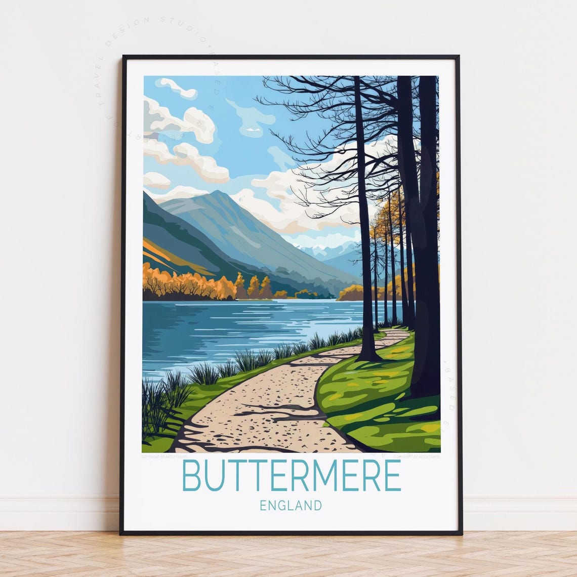 Buttermere England Lakeside Trail Through Trees Mountain Poster