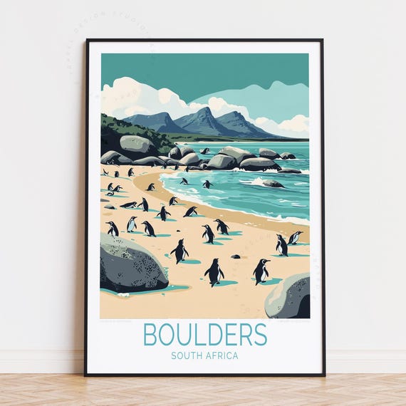 Boulders South Africa Travel Poster Wall Art Penguin Print Birthday Gifts Personalised