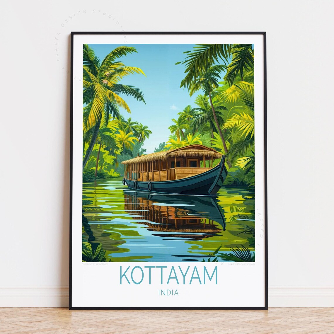 Kottayam India Kerala Houseboat on Palm Fringed Lagoon Poster